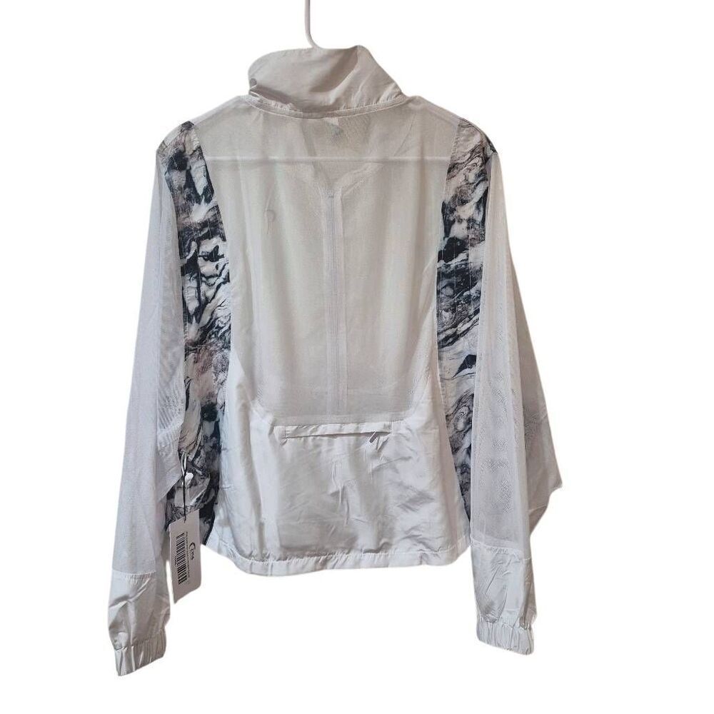ZYIA Active Windbreaker Jacket Womens White Marble Mesh Back Packable Zip NEW NW - Picture 3 of 15